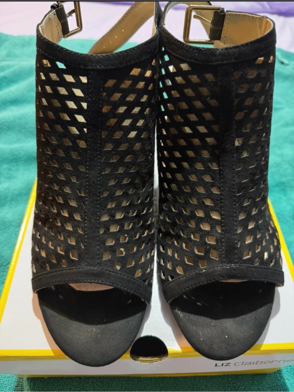 Liz Claiborne Black Laser-Cut Peep-Toe Ankle Booties